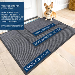 OLANLY Front Door Mat 47x32 grey stripe pattern side view
