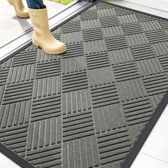 OLANLY Front Door Mat 47x32 modern gray diamond front view