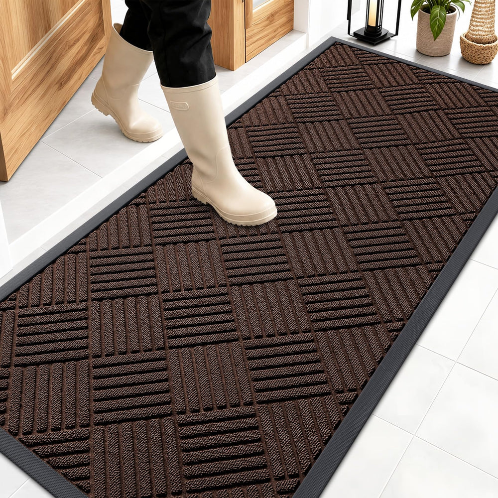 OLANLY Front Door Mat 59x23 brown diamond design front view
