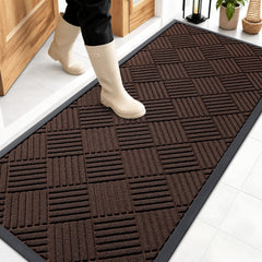 OLANLY Front Door Mat 59x23 brown diamond design front view