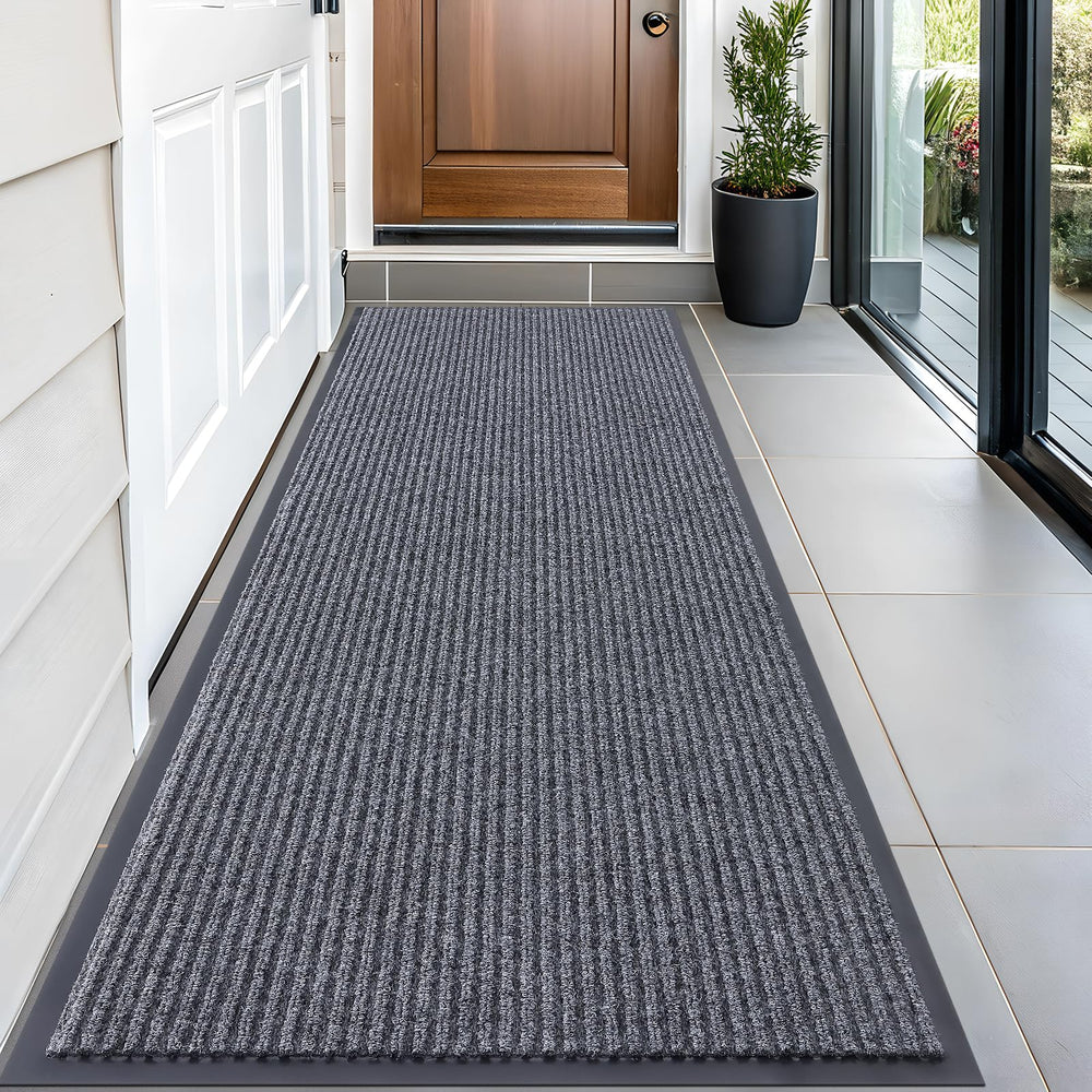 OLANLY Front Door Mat 59x23 grey with modern stripe pattern