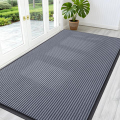 OLANLY Front Door Mat 59x30 in ash grey with modern stripe pattern