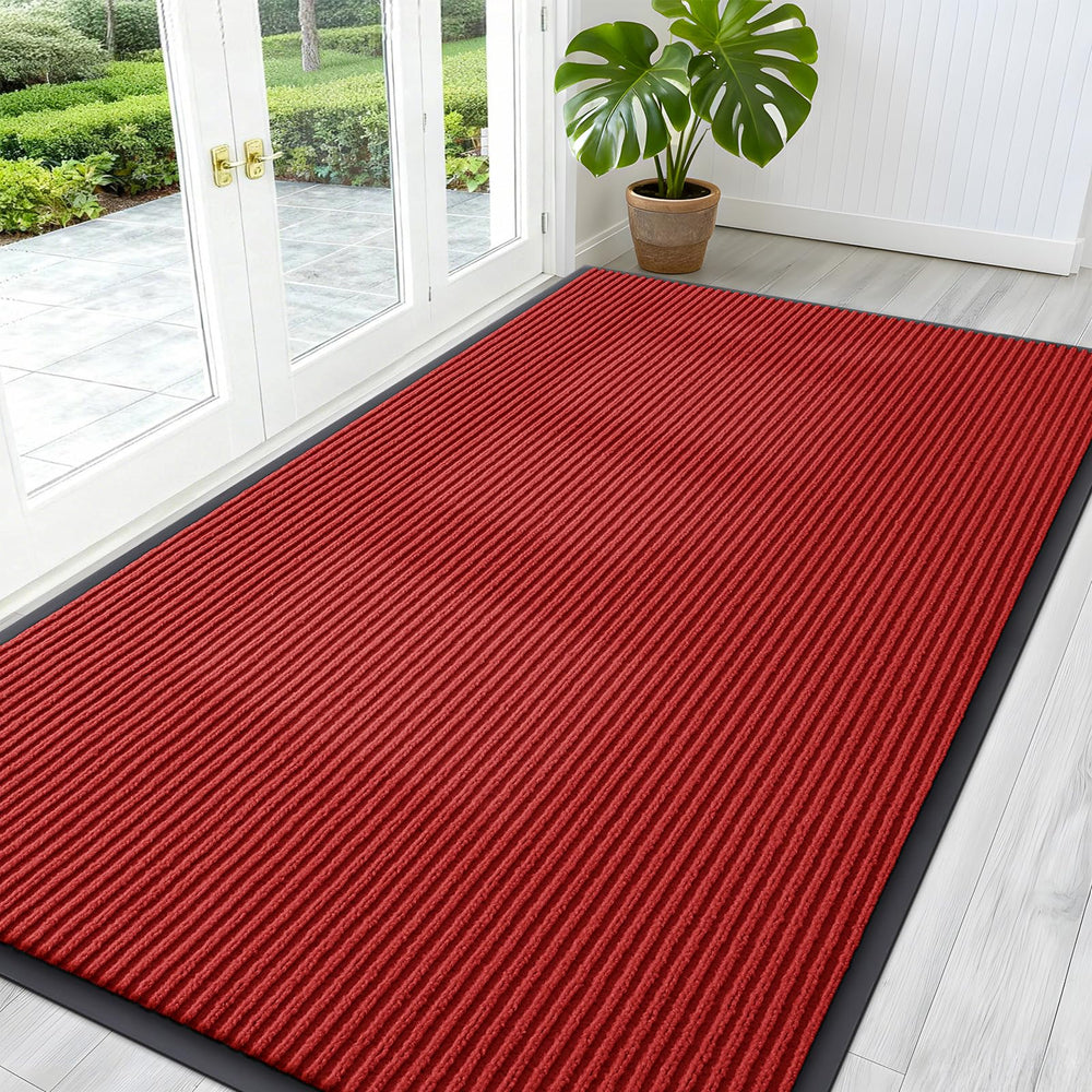 OLANLY Front Door Mat 59x30 red with modern stripe pattern
