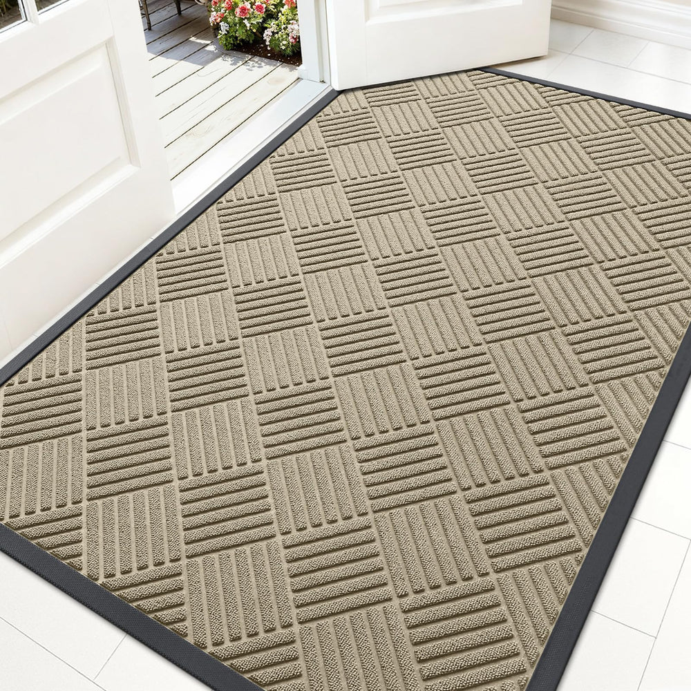 OLANLY Front Door Mat 59x34 beige diamond pattern front view
