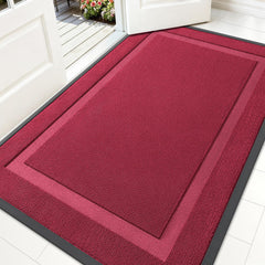 OLANLY Front Door Mat 59x34 burgundy model front view