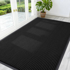 OLANLY Front Door Mat 59x34 in black with modern stripe pattern