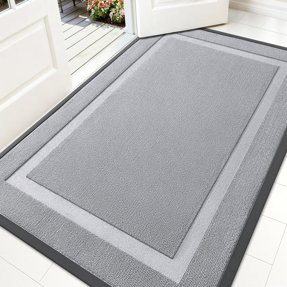 OLANLY Front Door Mat 59x34 silver gray front view