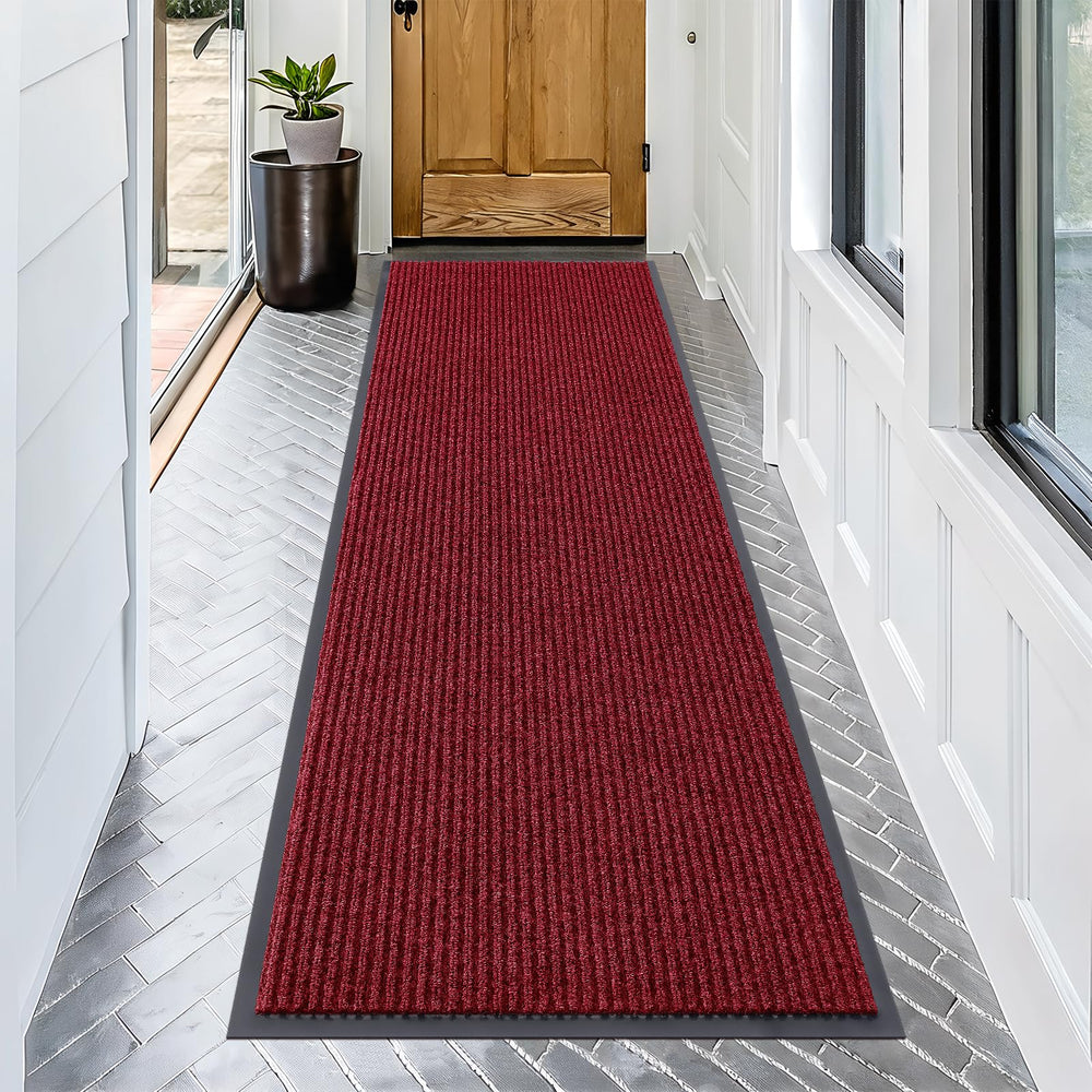 OLANLY Front Door Mat 71x23 in wine red color front view