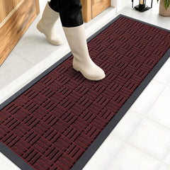 OLANLY Front Door Mat Burgundy 47x17 front view