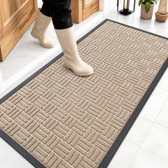 OLANLY Front Door Mat Latte White front view