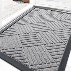 OLANLY Front Door Mat Light Gray Diamond front view