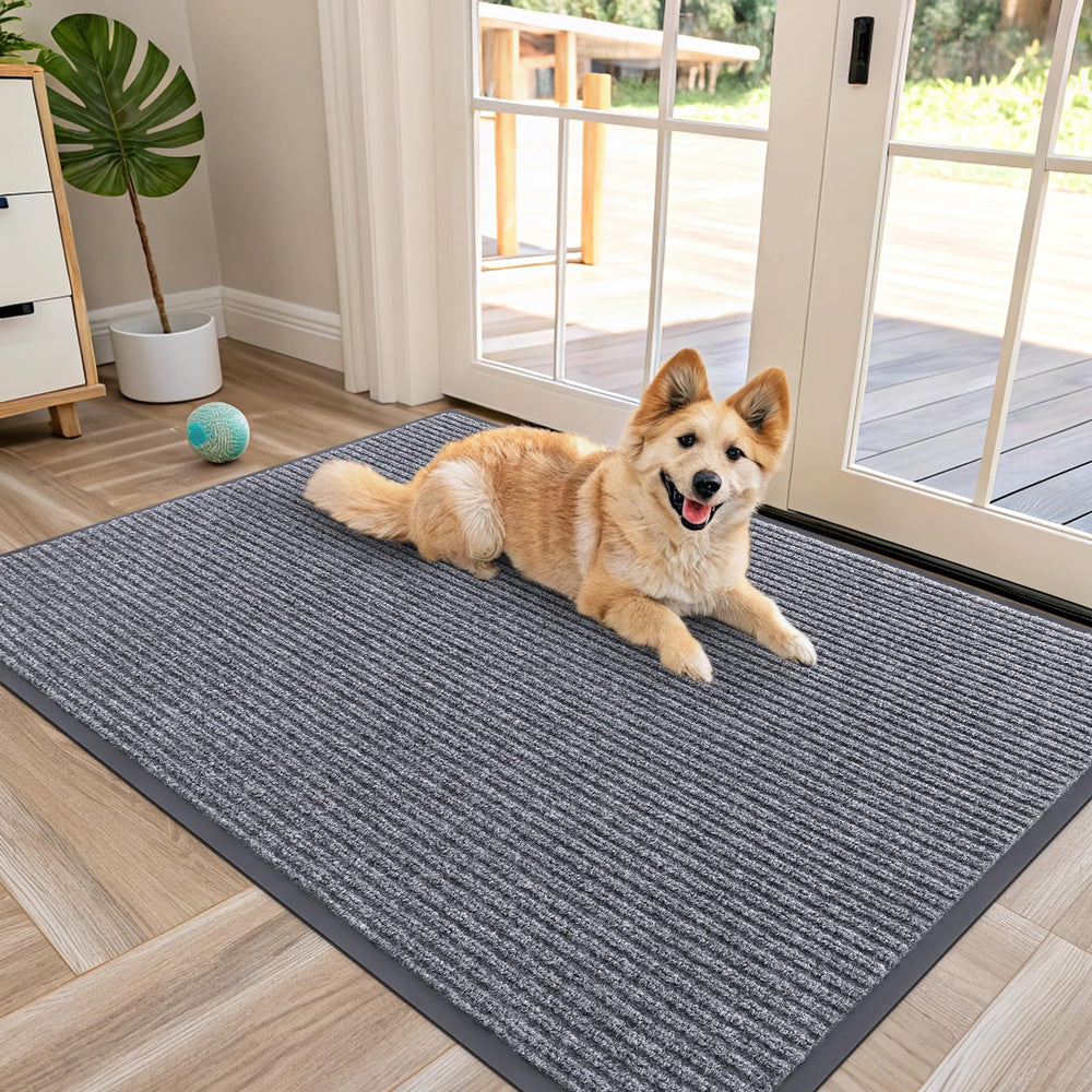 OLANLY Front Door Mat light gray vertical stripes front view