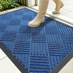 OLANLY Front Door Mat Ocean Blue Diamond front view