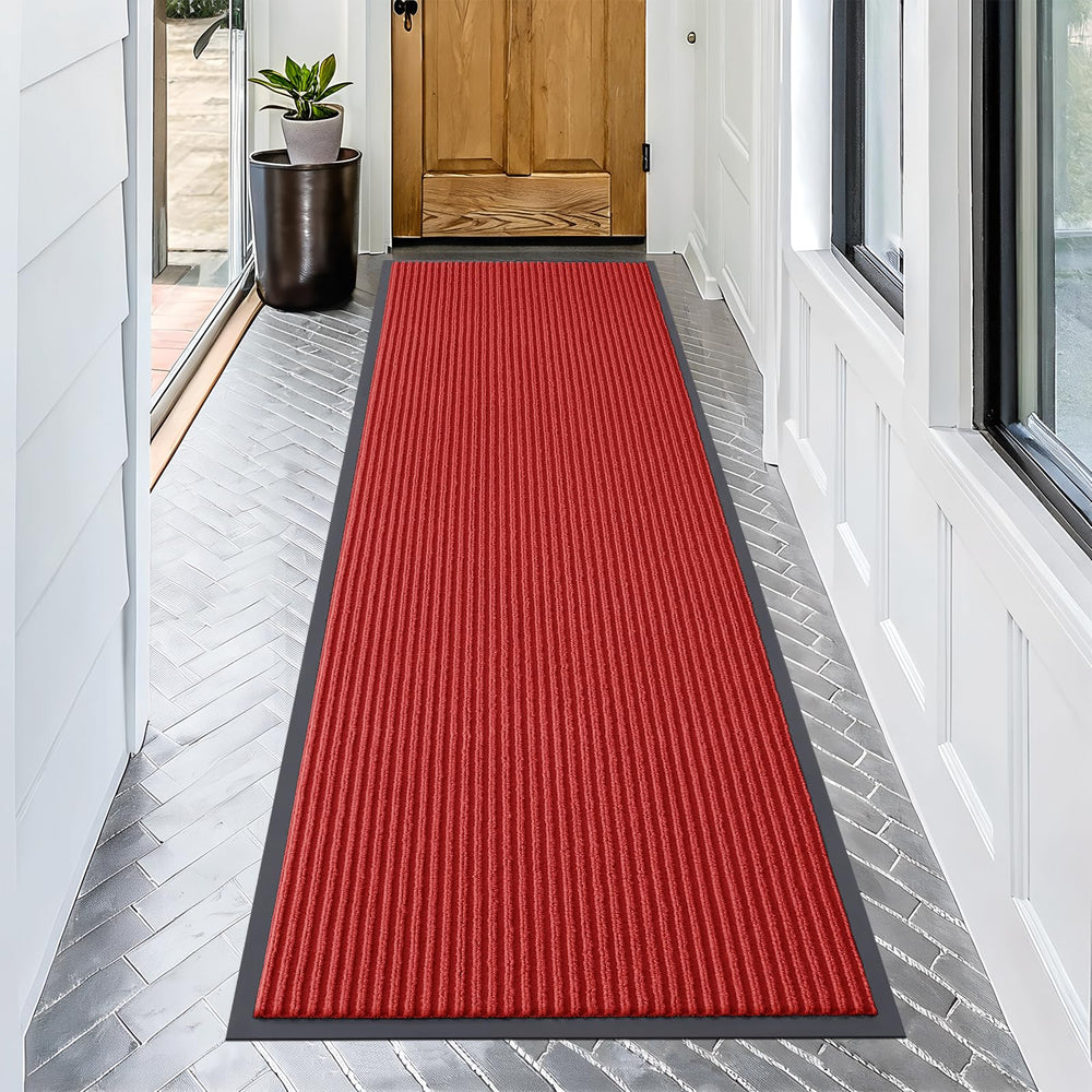 OLANLY Front Door Mat red with modern stripe pattern