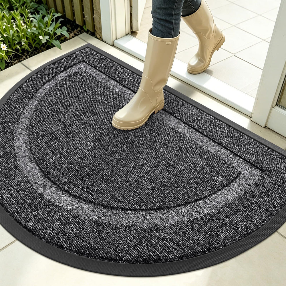 OLANLY Half Circle Door Mat 35x23 black and white front view