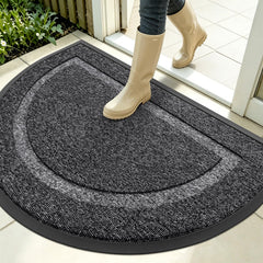 OLANLY Half Circle Door Mat 35x23 black and white front view