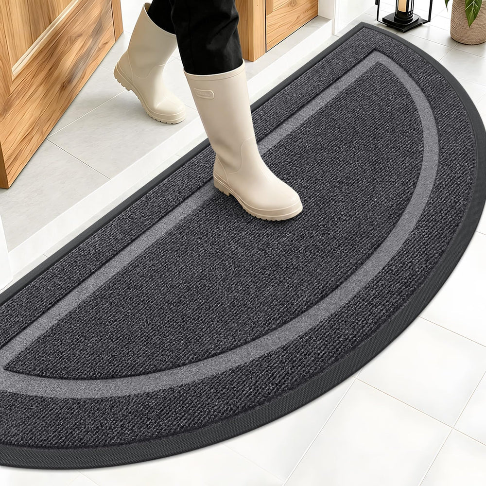 OLANLY Half Circle Door Mat front view, grey, 59x23 inches
