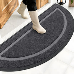 OLANLY Half Circle Door Mat front view, grey, 59x23 inches