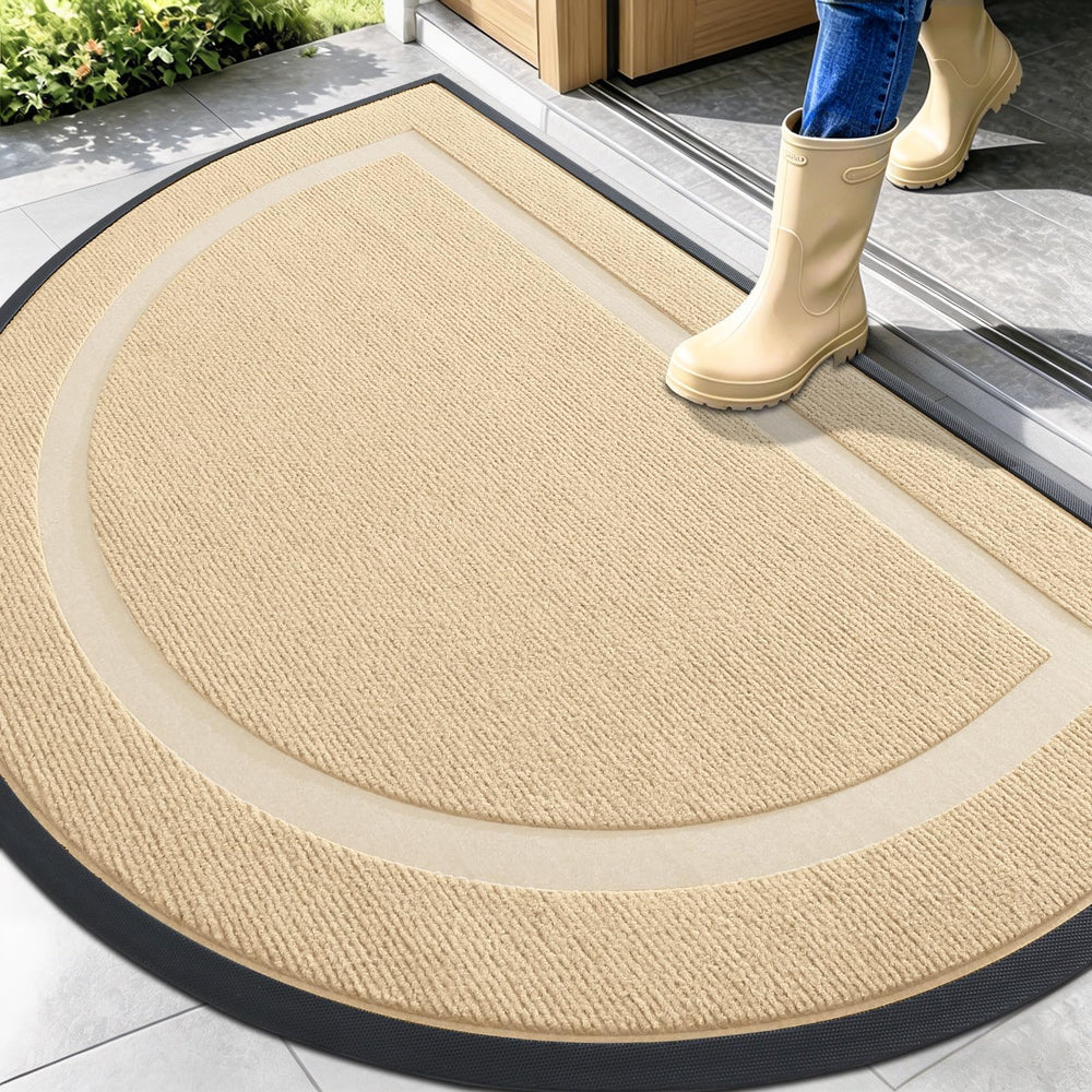OLANLY Half Circle Door Mat front view in beige