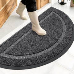 OLANLY Half Circle Door Mat front view in black and white