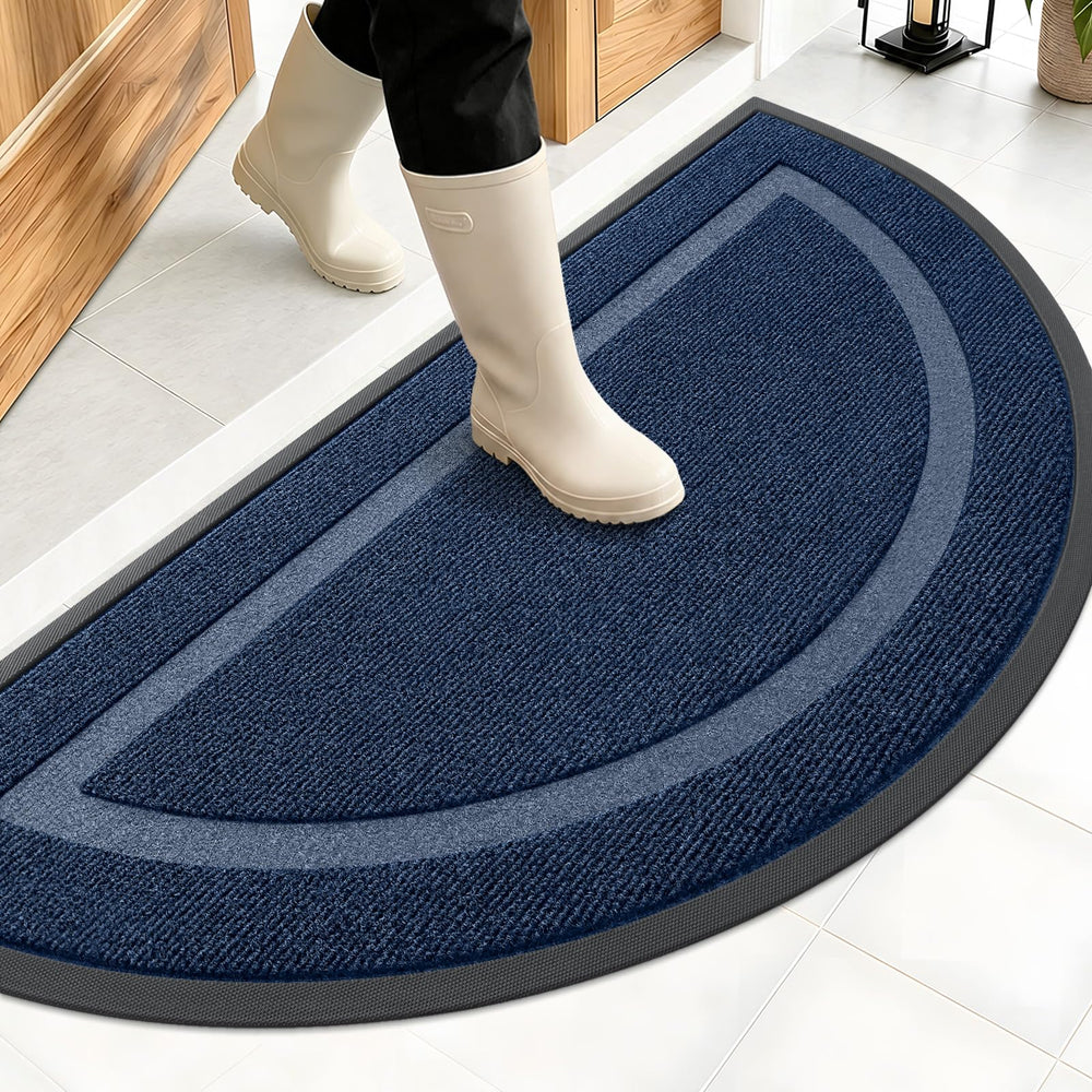 OLANLY Half Circle Door Mat front view in blue