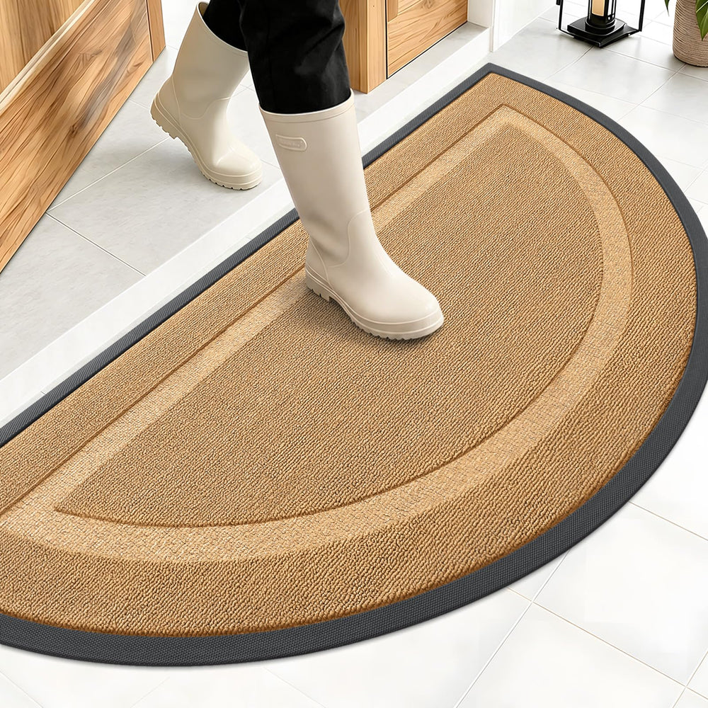 OLANLY Half Circle Door Mat front view in butter yellow