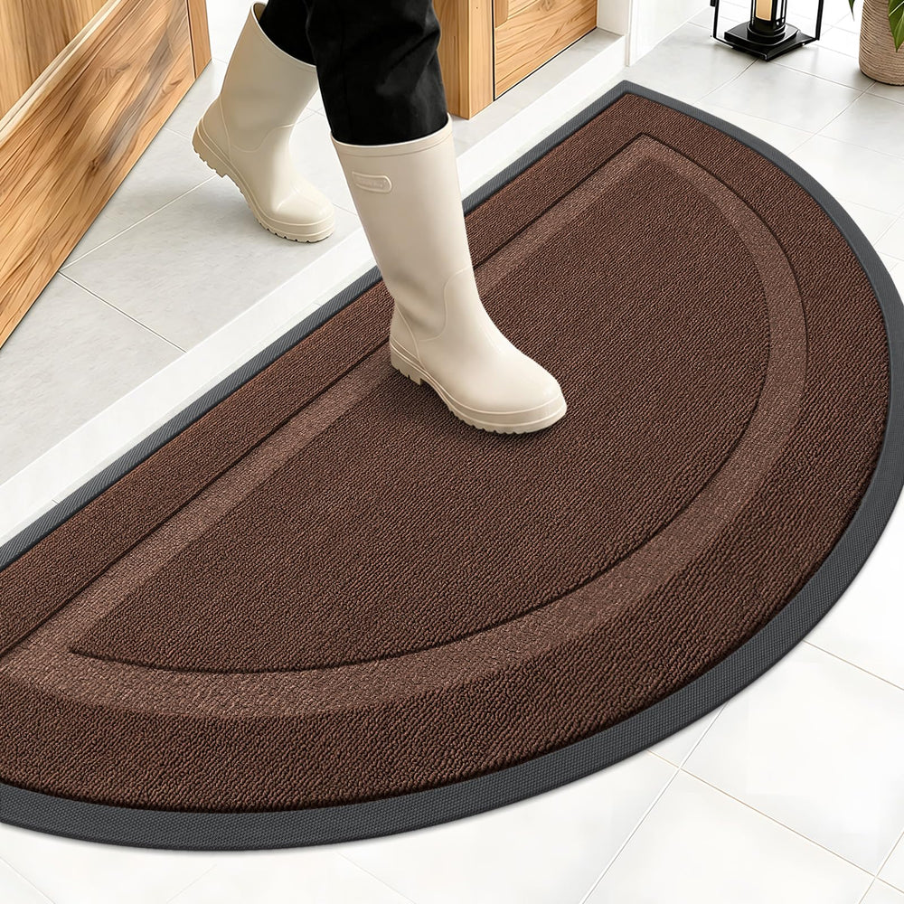 OLANLY Half Circle Door Mat front view in chocolate brown