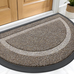 OLANLY Half Circle Door Mat front view in Khaki and White