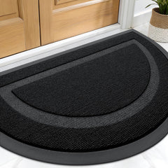 OLANLY Half Circle Door Mat front view, Jet Black