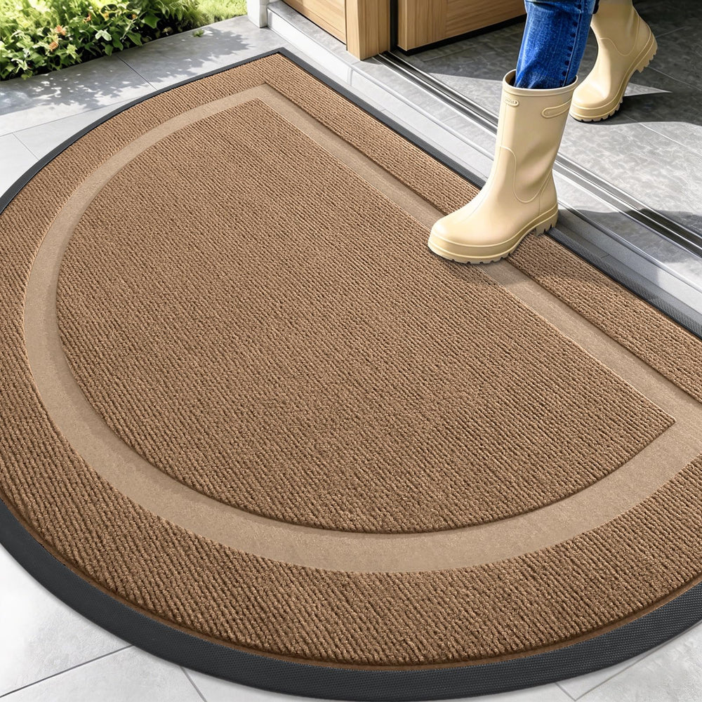 OLANLY Half Circle Doormat front view in light brown