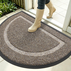 OLANLY Half Circle Doormat Khaki and White front view