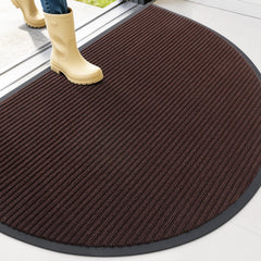 OLANLY Half Circle Front Door Mat 47x34, Brown Stripe Pattern