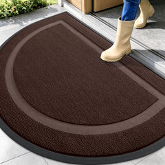 OLANLY Half Circle Front Door Mat dark brown front view