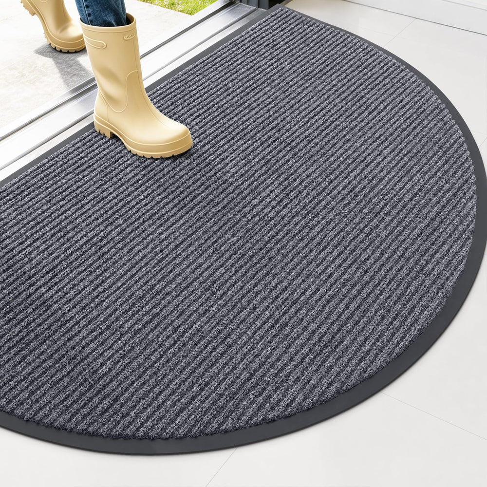 OLANLY Half Circle Front Door Mat grey top view