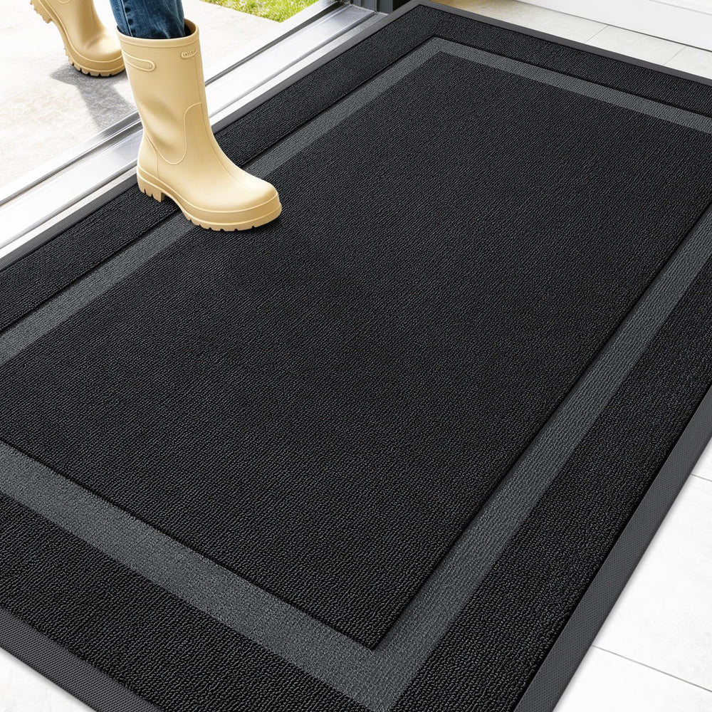 OLANLY Heavy-Duty Doormat front view, Jet Black, 47x32
