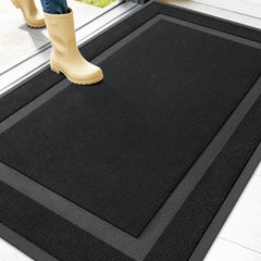 OLANLY Heavy-Duty Doormat front view, Jet Black, 47x32
