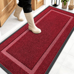 OLANLY Heavy-Duty Rubber Doormat 59x23 front view in wine red