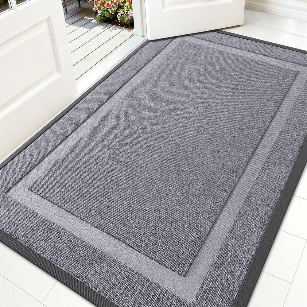 OLANLY Heavy-Duty Rubber Doormat front view, Classic Gray