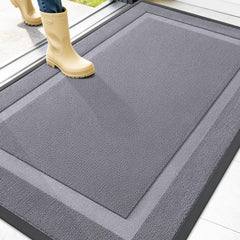 OLANLY Heavy-Duty Rubber Doormat front view, Classic Gray