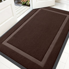 OLANLY Heavy-Duty Rubber Doormat front view, Dark Brown