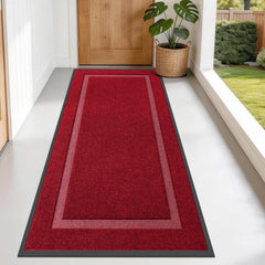 OLANLY Heavy-Duty Rubber Doormat front view in wine red