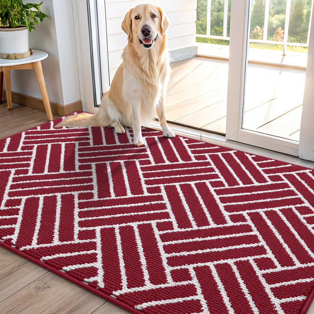 OLANLY Indoor Door Mat 48x32 burgundy front view