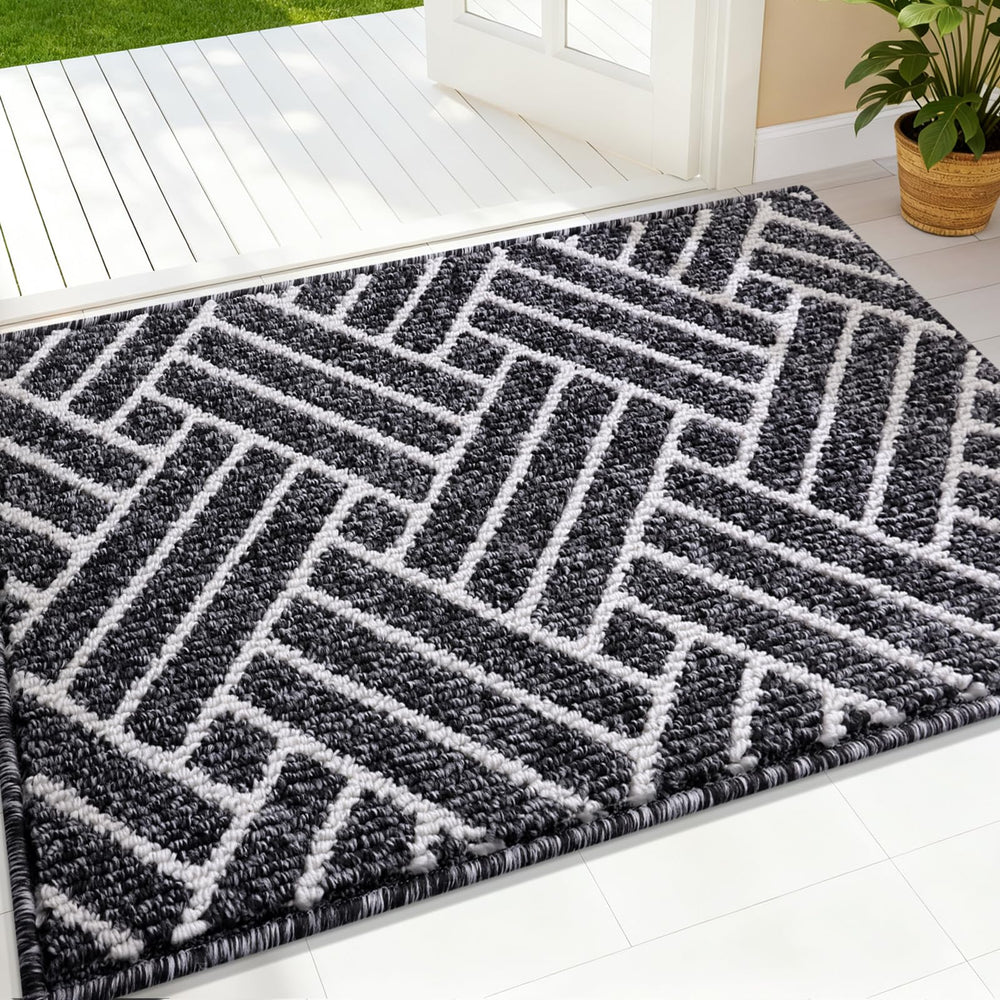 OLANLY indoor door mat front view, black, 36x24 inches