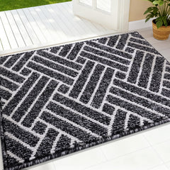 OLANLY indoor door mat front view, black, 36x24 inches