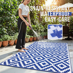 OLANLY Outdoor Rug 10x14 ft showing reversible side