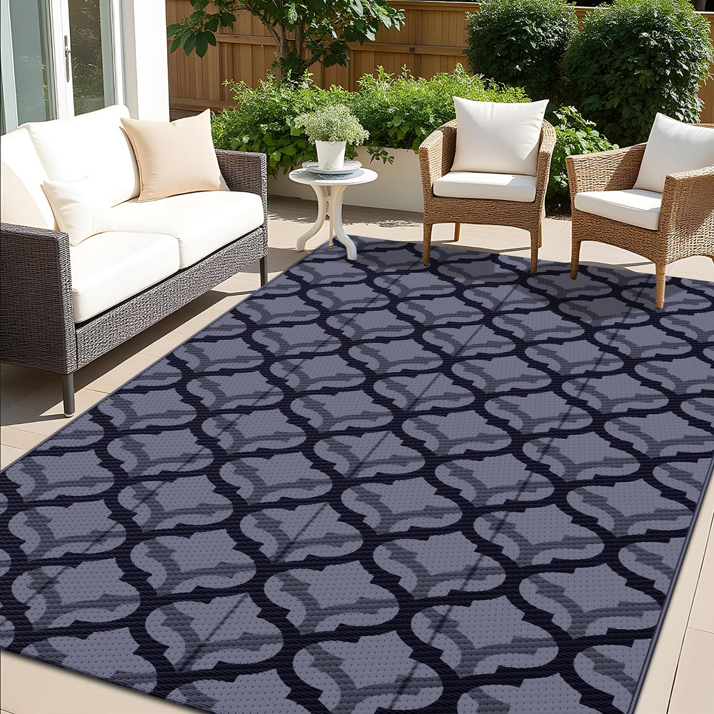 OLANLY Outdoor Rug 5x8 ft black and grey braided design