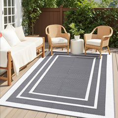 OLANLY Outdoor Rug 5x8 ft grey and white front view