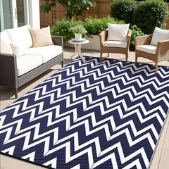 OLANLY Outdoor Rug 6x9 ft navy and white reversible chevron design