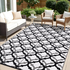 OLANLY Outdoor Rug 8x10 ft Black & White front view