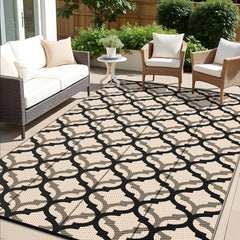 OLANLY Outdoor Rug 9x12 ft black and beige reversible front view